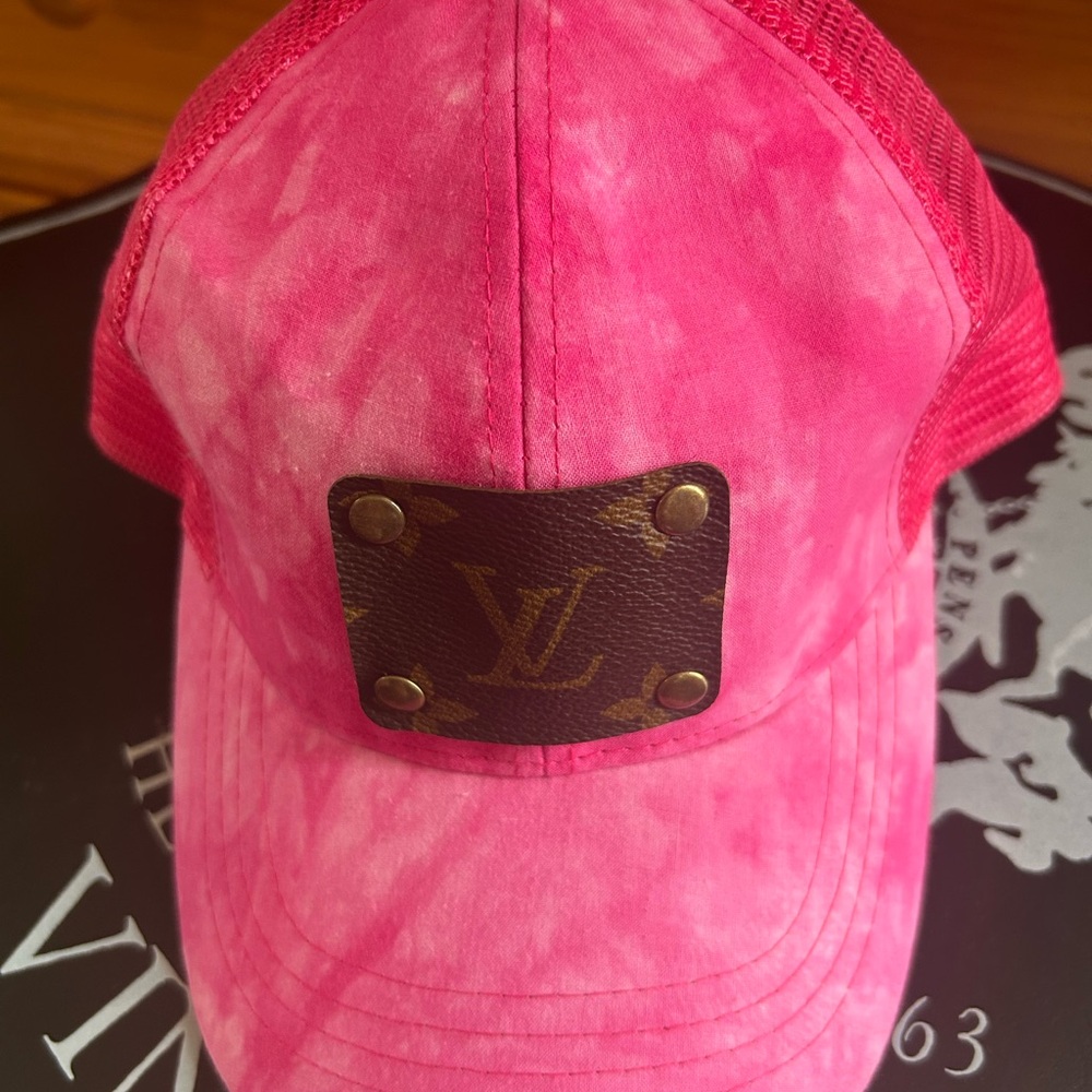 Keep it Gypsy- Upcycled Pink LV Women's Ponytail Hat.